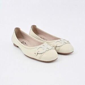 Salvatore Ferragamo Logo Ballet Flats Womens Size 6.5B Ivory Leather Bow Classic